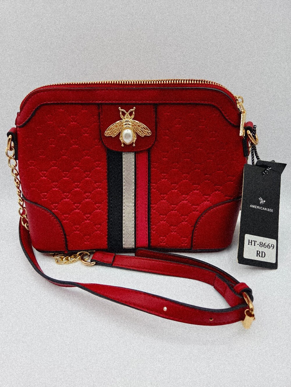 American Bee Red Crossbody Bag with Gold Bee Accent